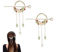 Lot de 2 épingles à cheveux de style chinois Hanfu avec perles, peigne à cheveux chinois, fleur chinoise, accessoire pour cheveux chinois traditionnel
