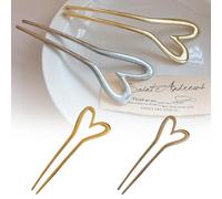 Lot de 2 épingles à cheveux en forme de U en métal doré en forme de cœur, accessoires de cheveux élégants pour femmes et filles