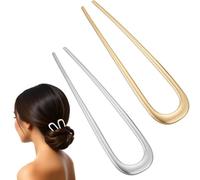 Lot de 2 épingles à cheveux françaises torsadées en forme de U - Grandes épingles à cheveux à 2 broches - Pour femme - Argenté et doré