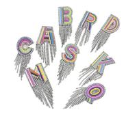 Lot de 2 épingles à lettres brodées avec pompons - Lettre A à Z - Strass