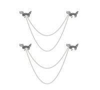 Lot de 2 épingles à revers en forme de dragon en strass pour homme avec double chaîne à pompons - Épingles créatives vintage pour costume de chemise et écharpe