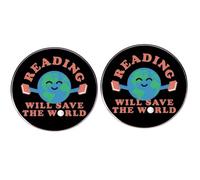 Lot de 2 épingles de sensibilisation à la lecture, en alliage métallique avec inscription « READING WILL SAVE THE WORLD », Métal, Pas de gemme