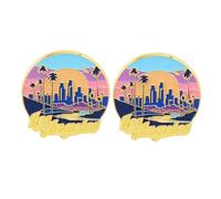 Lot de 2 épingles en émail de 4 cm avec motif de monuments de Los Angeles, scène de nuit en alliage, souvenirs de voyage de Los Angeles