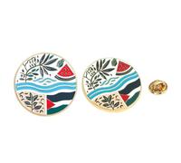 Lot de 2 épingles en émail motif drapeau de la Palestine, 3,6 cm, pastèque, paix, branche d'olivier, vêtements, chapeau, sac à dos, badge rond en alliage, Métal, Pas de gemme