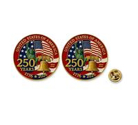 Lot de 2 épingles en émail plaqué or pour 250e anniversaire, 250 ans d'anniversaire, 3,6 cm - Accessoires de collection pour la fête des patriotes et le jour de l'indépendance, One size, Métal, Pas de