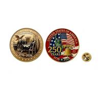 Lot de 2 épingles en émail plaqué or pour 250e anniversaire, 250 ans d'anniversaire, 3,6 cm - Accessoires de collection pour la fête des patriotes et le jour de l'indépendance, One size, Métal, Pas de