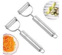 Lot de 2 Eplucheur Légumes, 2 in1 éplucheur à Fruits et Légumese/Eplucheur Julienne, Econome Legumes en Acier Inoxydable pour Fruits et Légumes, Eplucheur de Pomme Tomate, Decoupe Legumes