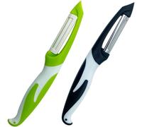 Lot de 2 éplucheurs à 1 caractère,idéal pour éplucher les pommes de terre,les carottes et divers légumes et fruits. Lame en céramique,poignée antidérapante,vert + noir.
