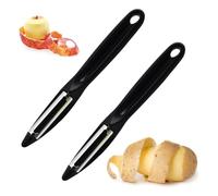 Lot de 2 éplucheurs en acier inoxydable - Éplucheur de légumes et de fruits - Éplucheur de pommes de terre - Éplucheur à asperges - Noir - Lame dentelée - Convient également pour les bols durs