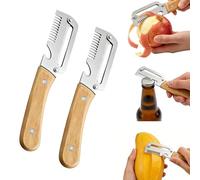 Lot de 2 éplucheurs multifonctionnels 3 en 1 - Éplucheur à bois Zero Snag - Avec poignée en bois et décapsuleur intégré - Pour fruits, légumes et tranches de viande