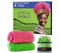 Lot de 2 éponges africaines authentiques pour le corps - Éponge de bain exfoliante camélia et verte - Pour le dos - Accessoire de bain