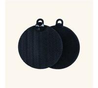WENKO Éponge de nettoyage en silicone Soft noire, kit de 2 éponges à couverts anti-rayures, structure à picots, œillet d'accrochage & ventouse, lavable au lave-vaisselle, Ø 12 x 1 cm chacune