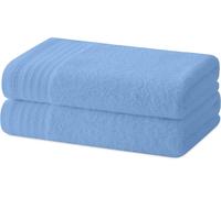 Lot De 2 Essuie-Mains-Serviettes De Bain-100% Coton-480g/M2-100x50 Cm-Bleu Ciel