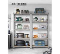 Lot De 2, Étagère De Rangement À 5 Niveaux, 50 X 100 X 200 Cm, Capacité 600 Kg, Planches Réglables, Style Industriel, Pour Cuisine, Salon, Argent