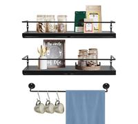 Lot de 2 Etagere Flottante Murale, Etagere Murale Salle de Bain 15cm Largeur Epices Tablette Fixation Invisible Porte de Savon Rangement pour Salle de Bain (Noir)