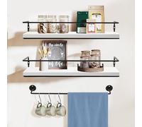Lot de 2 Etagere Flottante Murale, Etagere Murale Salle de Bain 15cm Largeur Epices Tablette Fixation Invisible Porte de Savon Rangement pour Salle de Bain (Blanc)