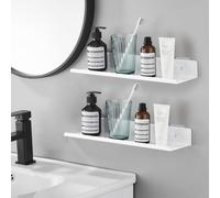 Lot de 2 Etagere Murale Blanche, Étagère Murale sans Percer 30cm, Etagere sans Percer en Métal pour Chambre, Étagère Flottante Murale sans Perçage, pour Salle de Bains, Cuisine, Salon, Bureau