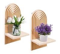 Lot de 2 Étagère Murale, Étagères Flottantes, Etagères Murales, en Boho, Décoratif en Bois pour Étagère Murale sans Percage Étagère Flottante en Bois De Chêne Massif, pour Salon, Cuisine, Chambre