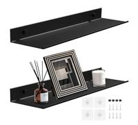 Lot de 2 Etagere Murale sans Percage, Etagere sans Percer Etagere Douche | Étagères Murales en Aluminium pour Salon, Chambre, Salle de Bain, Cuisine (Noir, 40CM)