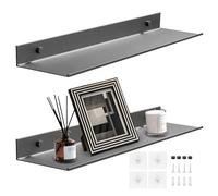 :Lot de 2 Etagere Murale sans Percage, Étagères Murales en Aluminium, Etagere sans Percer Etagere Douche pour Salon, Chambre, Salle de Bain, Cuisine (Gris Foncé, 30CM