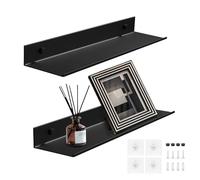 Lot de 2 Etagere Murale sans Percage, Étagères Murales en Aluminium, Etagere sans Percer Etagere Douche pour Salon, Chambre, Salle de Bain, Cuisine (Noir, 30CM