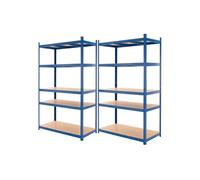 Lot de 2 étagères à charges lourdes 200x100x50 cm rayonnage métallique bleu 5 plateaux bois MDF réglables capacité 875 kg rangement rack de stockage