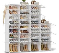 Lot de 2 étagères à chaussures avec 2 x 15 compartiments, étagère à chaussures haute et étroite, blanche, armoire à chaussures haute fermée pour garde-robe, couloir, chambre à coucher, entrée