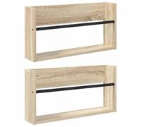 Lot de 2 étagères à revues en chêne Sonoma - 60 x 12 x 30 cm - Montage mural avec 2 compartiments - Peu encombrant - Pour salon, bureau, couloir, organiseur polyvalent pour magazines, livres