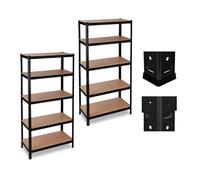 Lot de 2 étagères charges lourdes, Meuble de rangement à clip, charge 1325 kg, garage, 180x90x60 cm, acier, MDF, noir