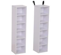 Lot de 2 étagères colonnes armoire de rangement CD-DVD 6 + 6 compartiments dim. 21L x 19l x 88H cm capaci Blanc