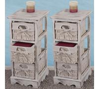 2x Commodes /Meubles D'appoint / Étagères, 3 Paniers, 25x28x58cm, Shabby, Vintage, Blanc Multicolore
