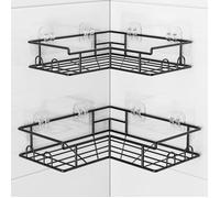 Lot De 2 Étagères D’Angle Douche Sans Perçage, Acier Inoxydable Avec 8 Crochets, Rangement Salle De Bain, Noir