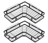 Lot de 2 étagères d'angle de douche sans perçage - Auto-adhésive - Avec 4 coussinets adhésifs et 4 crochets - Convient pour salle de bain, cuisine et balcon (noir)