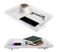 Lot de 2 étagères de chevet - Table de lit clipsable en plastique - Plateau de chevet peu encombrant avec passe-câbles - Table de chevet peu encombrante pour lits surélevés - Organisateur