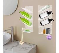 Lot de 2 Étagères de Rangement Panier de Douche Étagère de Stockage d'assaisonnement Fixation Murales Amovibles PVC 35.8 cm Sans Trous de Bain/Cuisine à Coller