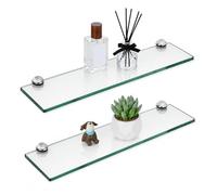 Lot de 2 étagères de salle de bain en verre trempé transparent 8 mm 60 x 10