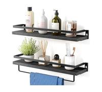 Lot De 2 Étagères Flottantes Avec Porte-Serviette, Support Mural En Bois | Lot De 2 Étagères 40x15x7.5cm, 10kg Chacune, Rail Métallique & Porte-serviette, 4 Finitions En Bois