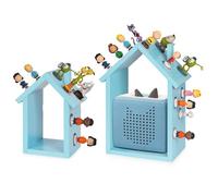 Lot de 2 étagères magnétiques en bois pour Tonies - Organiseur de figurines pour chambre d'enfant - Étagère murale flottante pour jouets - Forme de maison avec 38 pièces métalliques adhésives (bleu)