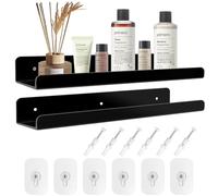 Lot de 2 étagères murales, 30 x 10 x 4 cm, en Acrylique, Transparentes, sans perçage, pour Chambre à Coucher, Chambre d'enfant, Salon, Salle de Bain, Cuisine, Rangement et Organisation (Black)