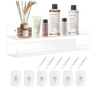 Lot de 2 étagères murales, 30 x 10 x 4 cm, en acrylique, transparentes, sans perçage, pour chambre à coucher, chambre d'enfant, salon, salle de bain, cuisine, rangement et organisation (Transparent)