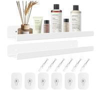 Lot de 2 étagères murales, 30 x 10 x 4 cm, en acrylique, transparentes, sans perçage, pour chambre à coucher, chambre d'enfant, salon, salle de bain, cuisine, rangement et organisation (White)