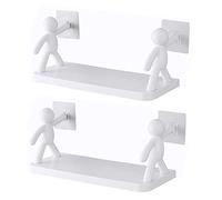Lot de 2 étagères murales autocollantes style méchant for cuisine et salle de bain, style petit bonhomme, blanches, sans perforations