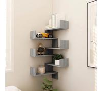 Lot de 2 étagères murales d'angle grises - 40 x 40 x 50 cm - En bois d'ingénierie - Économie d'espace - Solution de rangement décorative pour la maison, le salon et le bureau