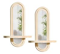 Lot de 2 étagères murales en bois - Décoration murale pour salon avec miroir acrylique - Style bohème - Étagère flottante - Étagère murale pour chambre à coucher, bureau, salle de bain (A)