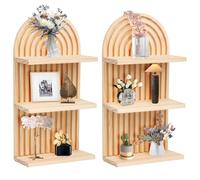 Lot de 2 étagères murales en bois - Style bohème - 3 couches - Décoration bohème - Pour chambre à coucher - Petite étagère à plantes - Décoration murale en bois esthétique pour couloir, chambre