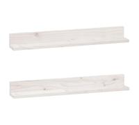 Lot de 2 étagères murales en pin massif (80 x 11 x 9 cm) - Étagère stable pour cuisine, salle de bain et salon - Étagères en bois blanc pour plus d'espace de rangement