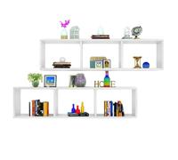 Lot de 2 étagères murales flottantes modernes à 3 cubes avec rebord d'affichage, bibliothèque de rangement murale facile à accrocher, triple étagère pour bureau, chambre à coucher, salon (blanc)