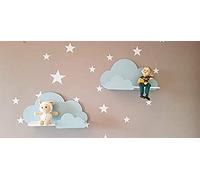 Lot de 2 Étagères Murales Happy Woody Cloud pour Chambre d'Enfant - Étagère Flottante en Bois - Décoration Murale et de Chambre de Bébé - Coffret Cadeau (Bleu)