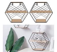 Lot de 2 étagères murales hexagonales de style nordique en fer et bois pour décoration d'intérieur