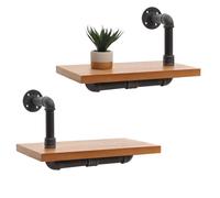 Lot De 2 Étagères Murales Hwc-N29, Étagère Suspendue Étagère À Livres, Structure 3d Acier Industriel Bois Massif 29x45x25cm Naturel Multicolore